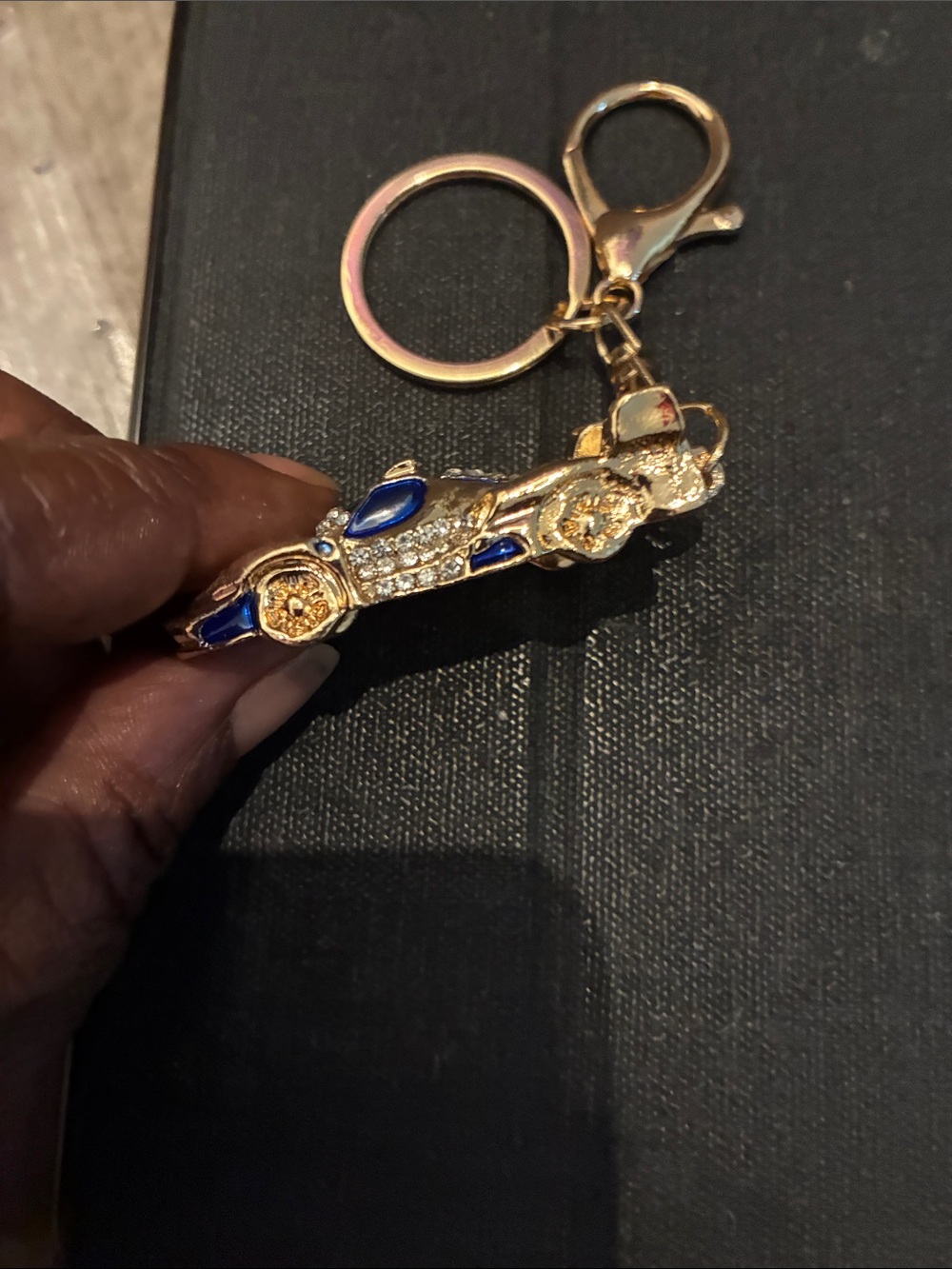 Gold and Blue Crystal Car Keychain - Picture 5 of 5